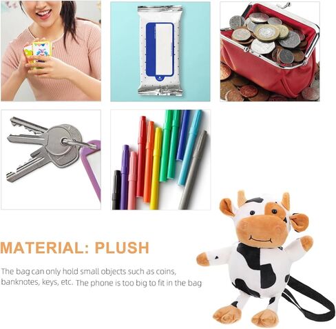 Cow Shape Plush Crossbody Bag – Soft Plush Texture for Comfortable All-Day Carry, Adjustable Strap for Hands-Free Use – for Girls, Kids, Animal Lovers, Daily Shopping, Travel, Halloween in Kuwait