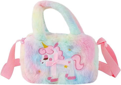 Unicorn Plush Crossbody Purse for Girls Kids Adjustable Strap Lightweight Cartoon Handbag Birthday Gift in Kuwait
