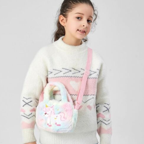 Unicorn Plush Crossbody Purse for Girls Kids Adjustable Strap Lightweight Cartoon Handbag Birthday Gift in Kuwait