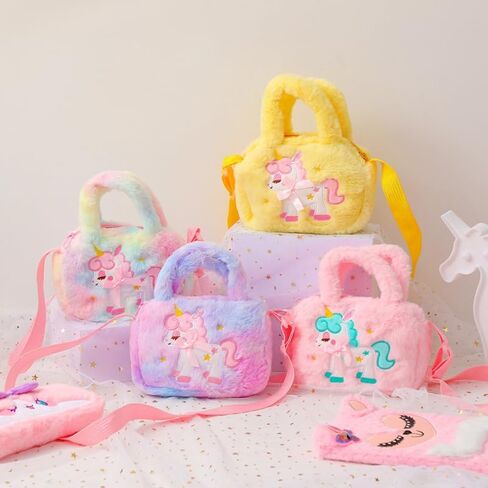 Unicorn Plush Crossbody Purse for Girls Kids Adjustable Strap Lightweight Cartoon Handbag Birthday Gift in Kuwait
