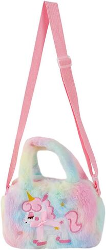 Unicorn Plush Crossbody Purse for Girls Kids Adjustable Strap Lightweight Cartoon Handbag Birthday Gift in Kuwait