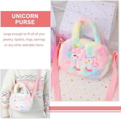 Unicorn Plush Crossbody Purse for Girls Kids Adjustable Strap Lightweight Cartoon Handbag Birthday Gift in Kuwait