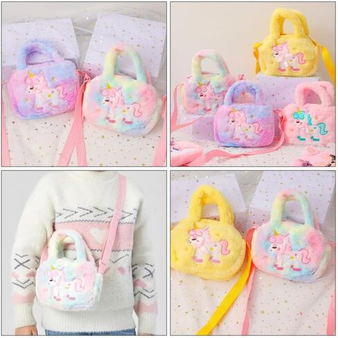 Unicorn Plush Crossbody Purse for Girls Kids Adjustable Strap Lightweight Cartoon Handbag Birthday Gift in Kuwait