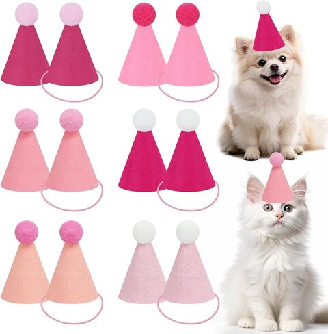 12pcs Pink Mini Party Hats for Stuffed Animals, Finished Birthday Party Cone Hats, Dolls Dog Cat Assorted Animal Birthday Decorations (No Assembled Required) in Saudi Arabia