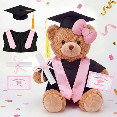 Arrowbash 5 Pcs Pink Graduation Plush Clothes Set for 8 Inches Stuffed Animals Include Graduation Cap, Gown, Shawl, Diploma, Congratulations Card Stuffed Animal Outfit for Grad Party Gift in Kuwait