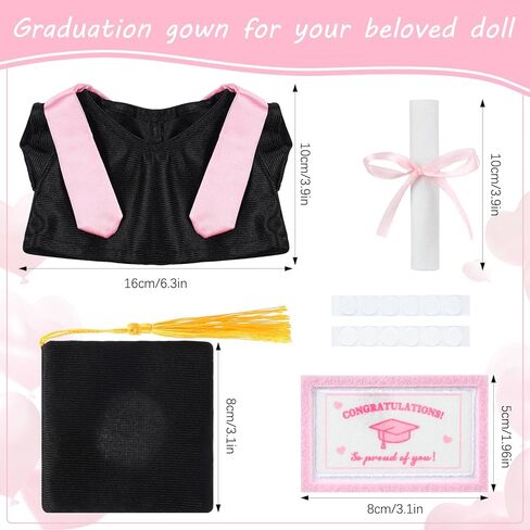 Arrowbash 5 Pcs Pink Graduation Plush Clothes Set for 8 Inches Stuffed Animals Include Graduation Cap, Gown, Shawl, Diploma, Congratulations Card Stuffed Animal Outfit for Grad Party Gift in Kuwait