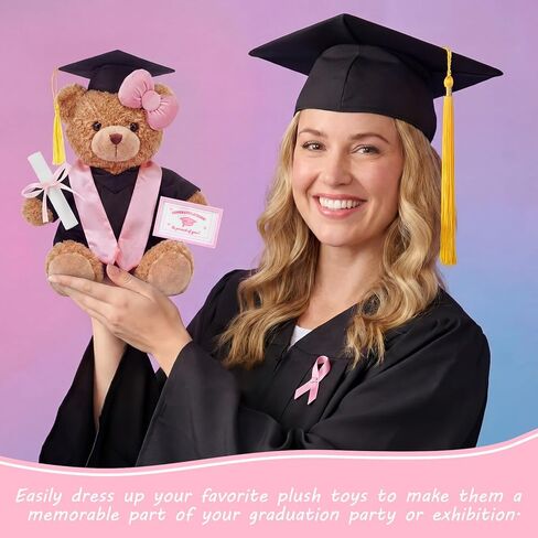 Arrowbash 5 Pcs Pink Graduation Plush Clothes Set for 8 Inches Stuffed Animals Include Graduation Cap, Gown, Shawl, Diploma, Congratulations Card Stuffed Animal Outfit for Grad Party Gift in Kuwait