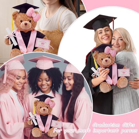 Arrowbash 5 Pcs Pink Graduation Plush Clothes Set for 8 Inches Stuffed Animals Include Graduation Cap, Gown, Shawl, Diploma, Congratulations Card Stuffed Animal Outfit for Grad Party Gift in Kuwait