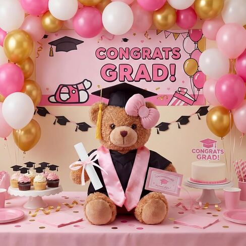 Arrowbash 5 Pcs Pink Graduation Plush Clothes Set for 8 Inches Stuffed Animals Include Graduation Cap, Gown, Shawl, Diploma, Congratulations Card Stuffed Animal Outfit for Grad Party Gift in Kuwait