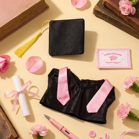 Arrowbash 5 Pcs Pink Graduation Plush Clothes Set for 8 Inches Stuffed Animals Include Graduation Cap, Gown, Shawl, Diploma, Congratulations Card Stuffed Animal Outfit for Grad Party Gift in Kuwait