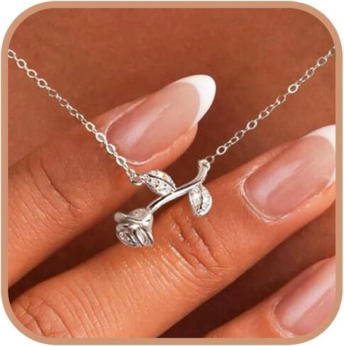 925 Sterling Silver Rose Flower Pendant Necklace for Women 14K Gold Plated CZ Rose Flower Necklace for Mother Rose Pendant Necklace Exquisite Floral Jewelry for Lover Couples Birthday Gifts in Saudi Arabia