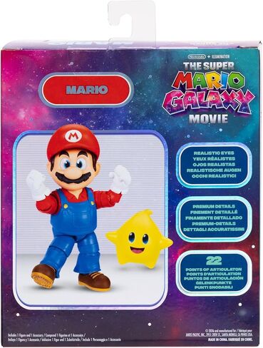 The Super Mario Galaxy Movie 5" Action Figures Series 1 – Mario Figure with Yellow Glow-in-The Dark Luma Star Accessory - Premium Details 22 Points of Articulation in Kuwait