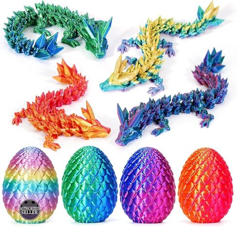 TBOLINE 4PCS 3D Printed Dragon Egg, Articulated Crystal Animals Cool Fidget Toys, Small 3D Printer Dinosaur Eggs Party Favors Toy Classroom Prizes for Kids Boy Girls 5-7 8-12 in Kuwait
