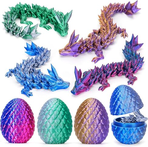 TBOLINE 4PCS 3D Printed Dragon Egg, Articulated Crystal Animals Cool Fidget Toys, Small 3D Printer Dinosaur Eggs Party Favors Toy Classroom Prizes for Kids Boy Girls 5-7 8-12 in Kuwait