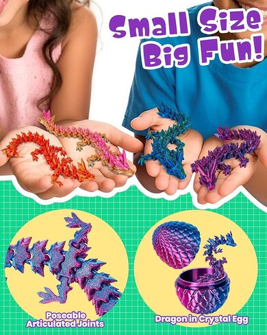 TBOLINE 4PCS 3D Printed Dragon Egg, Articulated Crystal Animals Cool Fidget Toys, Small 3D Printer Dinosaur Eggs Party Favors Toy Classroom Prizes for Kids Boy Girls 5-7 8-12 in Kuwait