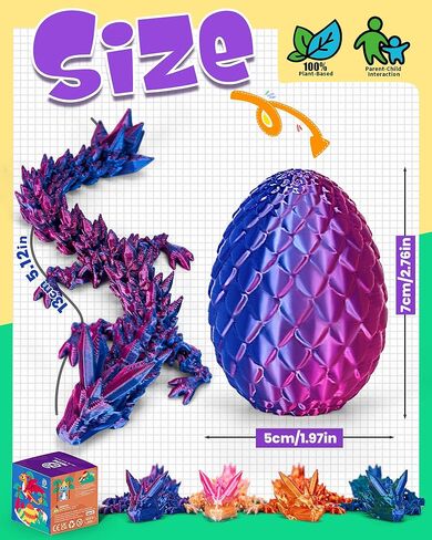 TBOLINE 4PCS 3D Printed Dragon Egg, Articulated Crystal Animals Cool Fidget Toys, Small 3D Printer Dinosaur Eggs Party Favors Toy Classroom Prizes for Kids Boy Girls 5-7 8-12 in Kuwait