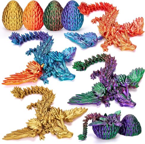 TBOLINE 4PCS 3D Printed Dragon Egg, Articulated Crystal Animals Cool Fidget Toys, Small 3D Printer Dinosaur Eggs Party Favors Toy Classroom Prizes for Kids Boy Girls 5-7 8-12 in Kuwait
