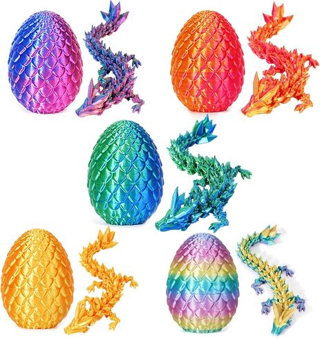 TBOLINE 4PCS 3D Printed Dragon Egg, Articulated Crystal Animals Cool Fidget Toys, Small 3D Printer Dinosaur Eggs Party Favors Toy Classroom Prizes for Kids Boy Girls 5-7 8-12 in Kuwait