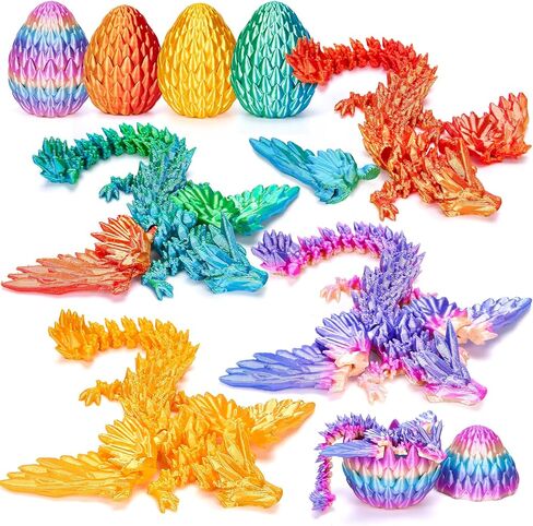 TBOLINE 4PCS 3D Printed Dragon Egg, Articulated Crystal Animals Cool Fidget Toys, Small 3D Printer Dinosaur Eggs Party Favors Toy Classroom Prizes for Kids Boy Girls 5-7 8-12 in Kuwait