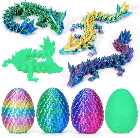 TBOLINE 4PCS 3D Printed Dragon Egg, Articulated Crystal Animals Cool Fidget Toys, Small 3D Printer Dinosaur Eggs Party Favors Toy Classroom Prizes for Kids Boy Girls 5-7 8-12 in Kuwait