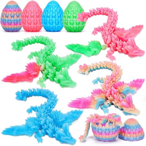 TBOLINE 4PCS 3D Printed Dragon Egg, Articulated Crystal Animals Cool Fidget Toys, Small 3D Printer Dinosaur Eggs Party Favors Toy Classroom Prizes for Kids Boy Girls 5-7 8-12 in Kuwait