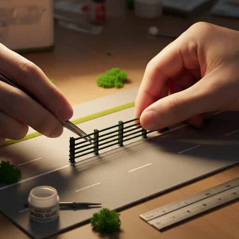 Qianly Model Road Railing Realistic Miniature Roadside Fence Easy to Decorate Dollhouse Railing for Tabletop Scenes, Green, 1-87 in Saudi Arabia