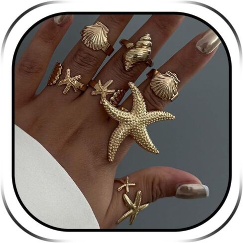 HUASAI Starfish Rings for Women Chunky Gold Statement Rings Shell Stackable Knuckle Thumb Ring Trendy Jewelry Gifts 2025 in Saudi Arabia