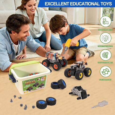 Take Apart Monster Truck STEM Toys for 3-8 Year Old Boys Girls,Educational Building Toys with Electric Drill & Storage Box Gift Birthday Christmas for Boys Girls Kids Toddlers in Kuwait