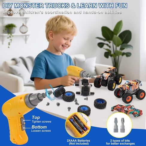 Take Apart Monster Truck STEM Toys for 3-8 Year Old Boys Girls,Educational Building Toys with Electric Drill & Storage Box Gift Birthday Christmas for Boys Girls Kids Toddlers in Kuwait