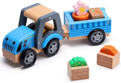 SainSmart Jr. ألعاب جرار خشبية للأطفال الصغار 1-3، لعبة جرار زراعي مع مقطورة قابلة للفصل و4 حيوانات | هيكل من الخشب الصلب، ألعاب سيارات تعمل بالدفع اليدوي للأطفال من عمر 1 إلى 2 3 أعوام (أخضر) in Kuwait
