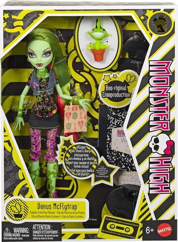 دمية Monster High Boo-riginal Creeproduction، نسخة قابلة للجمع من Venus McFlytrap مع حامل الدمية والمذكرات وChewlian للحيوانات الأليفة in Kuwait