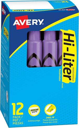 AVERY Hi-Liter Desk-Style Highlighters, Smear Safe Ink, Chisel Tip, 12 Fluorescent Purple Highlighters (24060) in Saudi Arabia