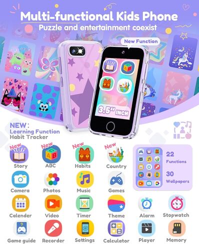 JOYJAM Phone for Kids Age 3-8, 3.5'' Touchscreen Kids Smart Phone for Girls Christmas Birthday Gifts, Learning Toy Phone with Dual Camera, ABC Learning, Habit Tracker for 3 4 5 6 7 8 Year Old in Kuwait