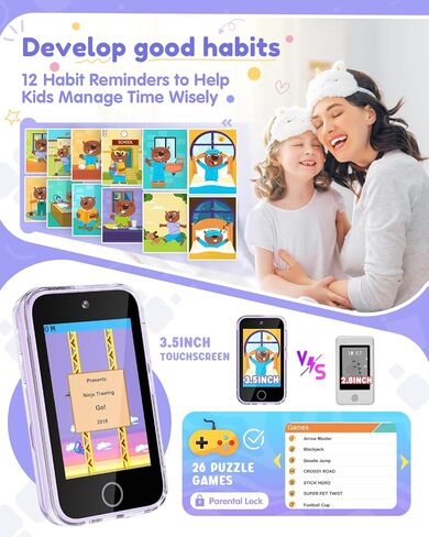 JOYJAM Phone for Kids Age 3-8, 3.5'' Touchscreen Kids Smart Phone for Girls Christmas Birthday Gifts, Learning Toy Phone with Dual Camera, ABC Learning, Habit Tracker for 3 4 5 6 7 8 Year Old in Kuwait