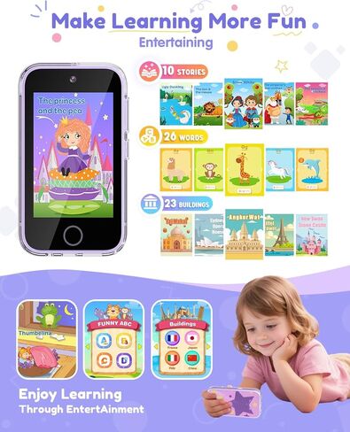 JOYJAM Phone for Kids Age 3-8, 3.5'' Touchscreen Kids Smart Phone for Girls Christmas Birthday Gifts, Learning Toy Phone with Dual Camera, ABC Learning, Habit Tracker for 3 4 5 6 7 8 Year Old in Kuwait