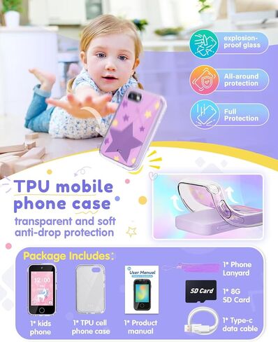 JOYJAM Phone for Kids Age 3-8, 3.5'' Touchscreen Kids Smart Phone for Girls Christmas Birthday Gifts, Learning Toy Phone with Dual Camera, ABC Learning, Habit Tracker for 3 4 5 6 7 8 Year Old in Kuwait