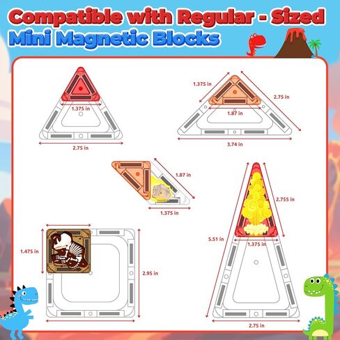 36PCS Mini Magnetic Tiles Dinosaur Kids Toys with Case - Toddler Travel Essentials Outdoor Set, Magnetic Blocks Montessori Preschool Sensory Building Toys for 3 4 5 Year Old Boys in Kuwait