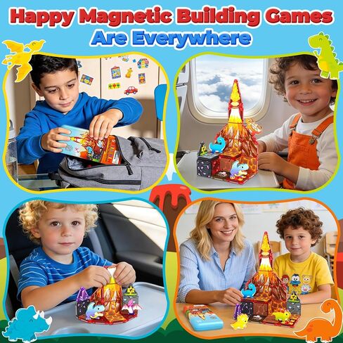 36PCS Mini Magnetic Tiles Dinosaur Kids Toys with Case - Toddler Travel Essentials Outdoor Set, Magnetic Blocks Montessori Preschool Sensory Building Toys for 3 4 5 Year Old Boys in Kuwait