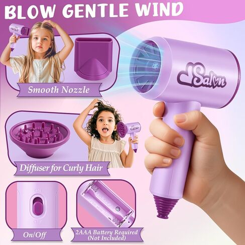 Toylink Doll Head for Hair Styling Kids Makeup Kit, 34Pcs Hair Salon Pretend Play Toys with Hairdryer Straightener Makeup Princess Accessories, Birthday Gifts for Girls 3 4 5 6 7 8 in Kuwait