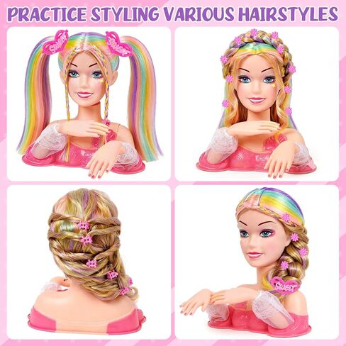 Toylink Doll Head for Hair Styling Kids Makeup Kit, 34Pcs Hair Salon Pretend Play Toys with Hairdryer Straightener Makeup Princess Accessories, Birthday Gifts for Girls 3 4 5 6 7 8 in Kuwait