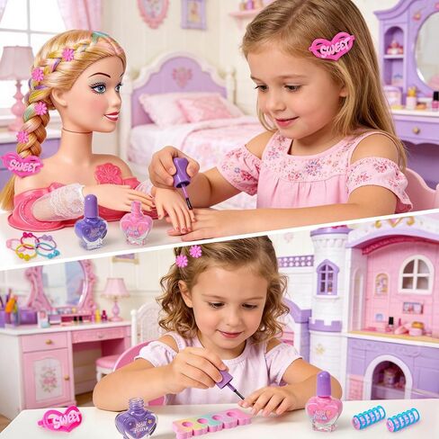 Toylink Doll Head for Hair Styling Kids Makeup Kit, 34Pcs Hair Salon Pretend Play Toys with Hairdryer Straightener Makeup Princess Accessories, Birthday Gifts for Girls 3 4 5 6 7 8 in Kuwait