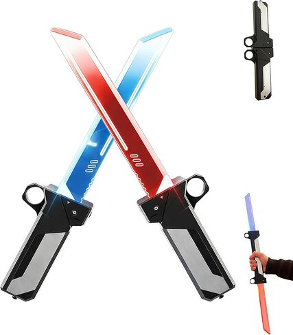 Dual-Blade Light Sword | 2-in-1 Red/Blue Reversible Hilt Retractable Blade Fidget Toy Cosplay Prop Collectible in Kuwait