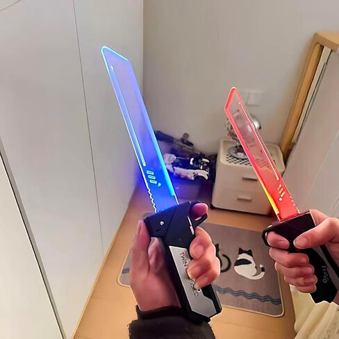 Dual-Blade Light Sword | 2-in-1 Red/Blue Reversible Hilt Retractable Blade Fidget Toy Cosplay Prop Collectible in Kuwait