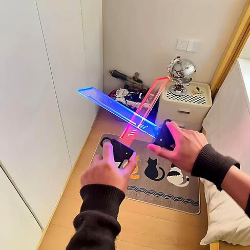 Dual-Blade Light Sword | 2-in-1 Red/Blue Reversible Hilt Retractable Blade Fidget Toy Cosplay Prop Collectible in Kuwait