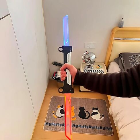 Dual-Blade Light Sword | 2-in-1 Red/Blue Reversible Hilt Retractable Blade Fidget Toy Cosplay Prop Collectible in Kuwait