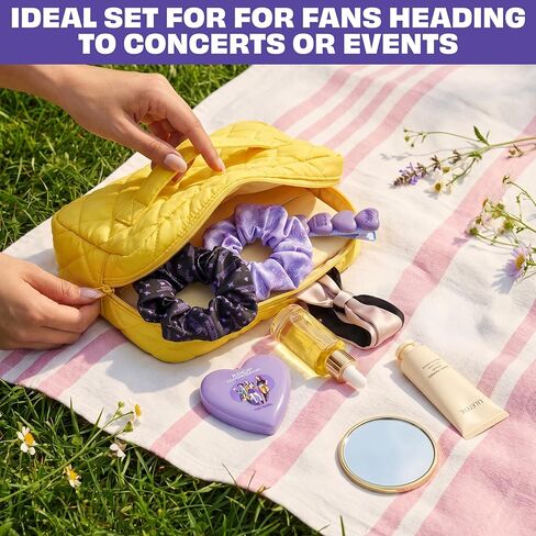 Get Trend KPop Demon Hunters Hair Accessories for Girls, Hair Clips, Satin Scrunchies, Brush with Compact Mirror, Official Licensed Huntrix 5 Piece Travel Essentials Set Gifts for Girls in Kuwait