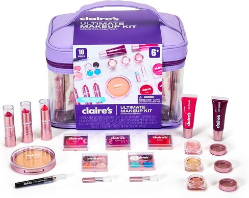 Claire's Ultimate Makeup Kit, 18-Piece Real Cosmetic Set, Makeup for Kids 8-12, Girl Toys & Beauty Activity Gift with Lip Gloss, Lipstick, Eyeshadow, Eyeliner, Blush, Highlighter & Carry Case in Kuwait