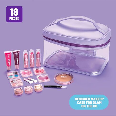 Claire's Ultimate Makeup Kit, 18-Piece Real Cosmetic Set, Makeup for Kids 8-12, Girl Toys & Beauty Activity Gift with Lip Gloss, Lipstick, Eyeshadow, Eyeliner, Blush, Highlighter & Carry Case in Kuwait