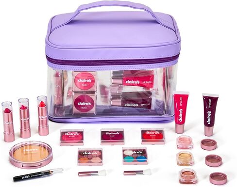 Claire's Ultimate Makeup Kit, 18-Piece Real Cosmetic Set, Makeup for Kids 8-12, Girl Toys & Beauty Activity Gift with Lip Gloss, Lipstick, Eyeshadow, Eyeliner, Blush, Highlighter & Carry Case in Kuwait