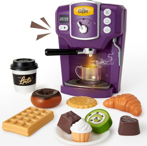 Toylink Toy Coffee Maker for Kids with Sound and Lights, Purple Kids Coffee Playset Pretend Play Kitchen Accessories with Cups & Play Food, Toddler Toys Birthday Gifts for 3 4 5 6 Years Old Girls Boys in Kuwait